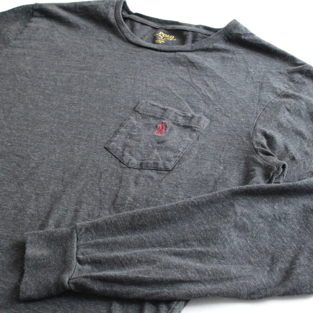 Polo Ralph Lauren Mens M Gray Long Sleeve Pocket T Cotton Pony Logo Casual Relax